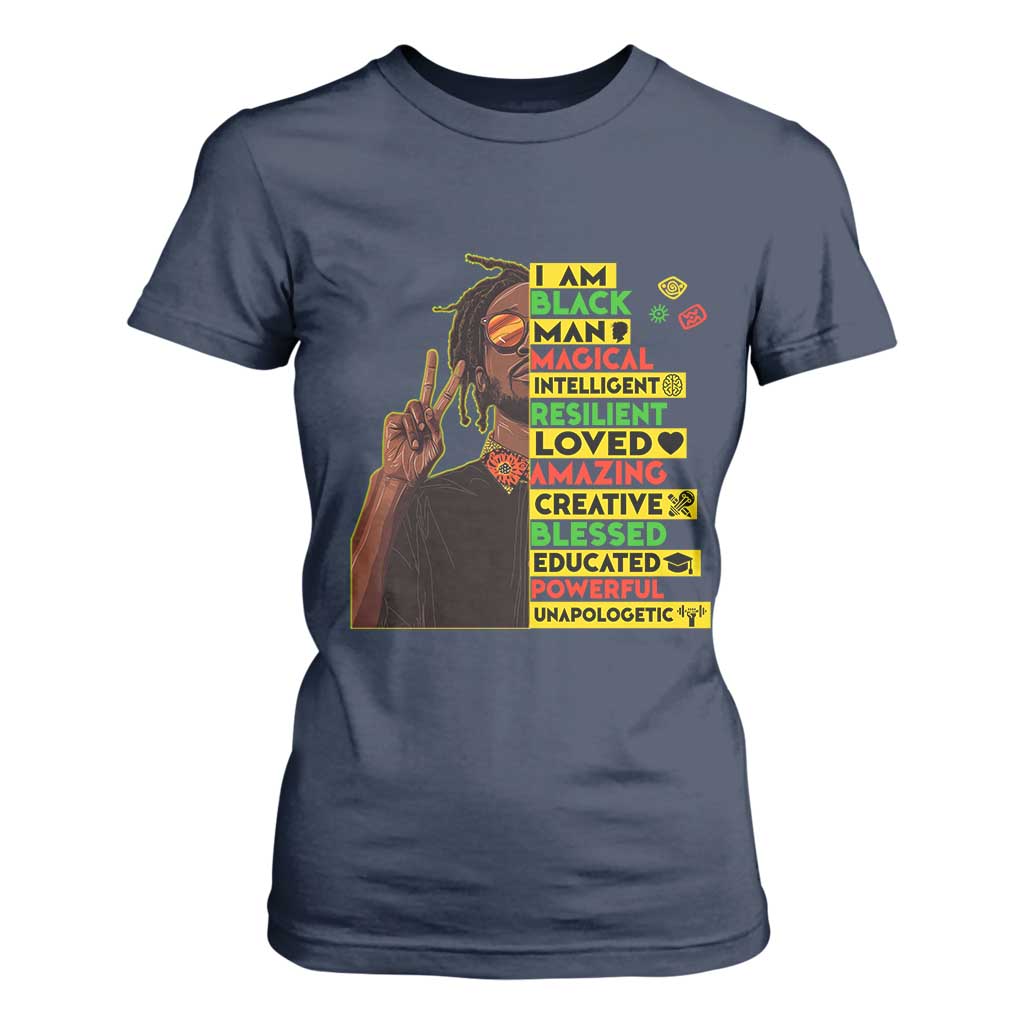 I Am Black Man T Shirt For Women Cool Locd African American Pride Black History Month TS02 Navy Print Your Wear
