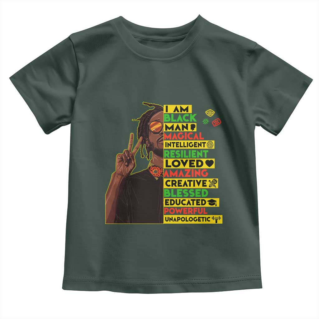 I Am Black Man Toddler T Shirt Cool Locd African American Pride Black History Month TS02 Dark Forest Green Print Your Wear