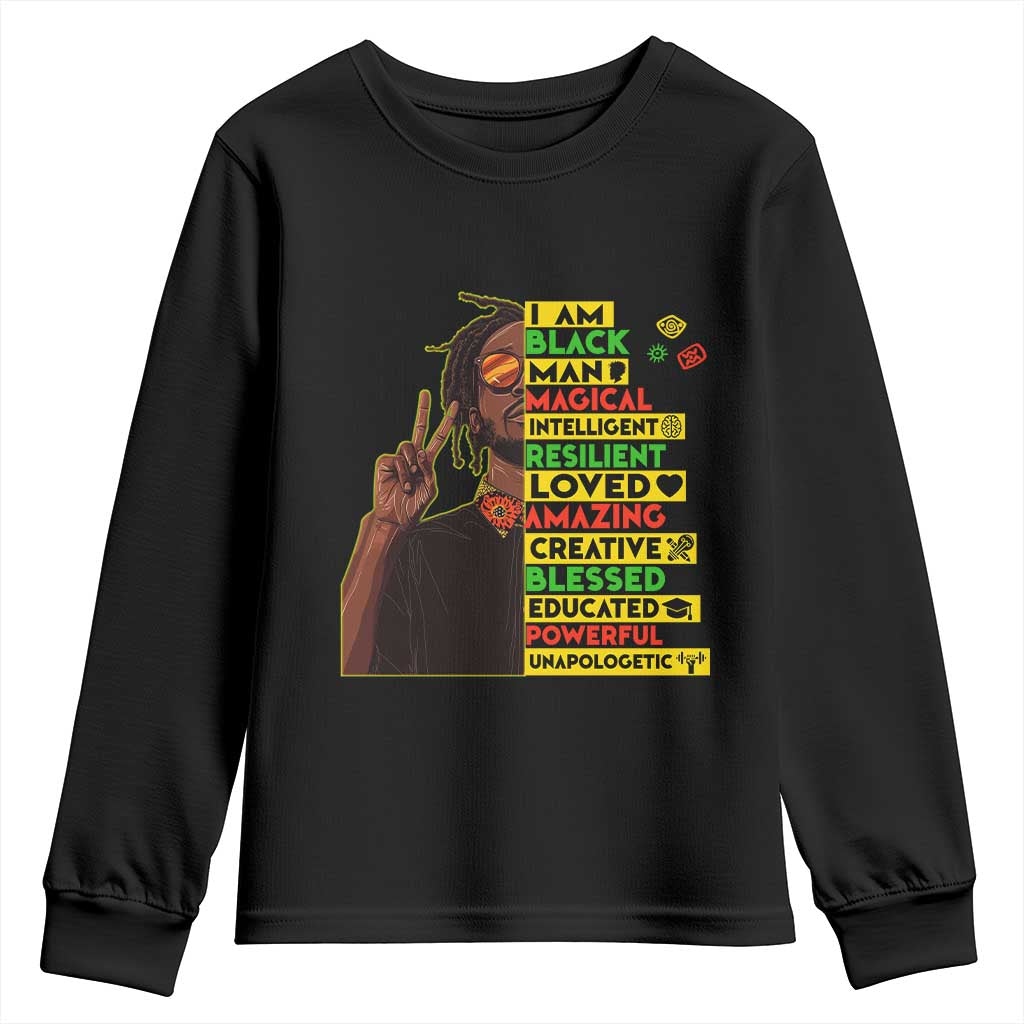 I Am Black Man Youth Sweatshirt Cool Locd African American Pride Black History Month TS02 Black Print Your Wear