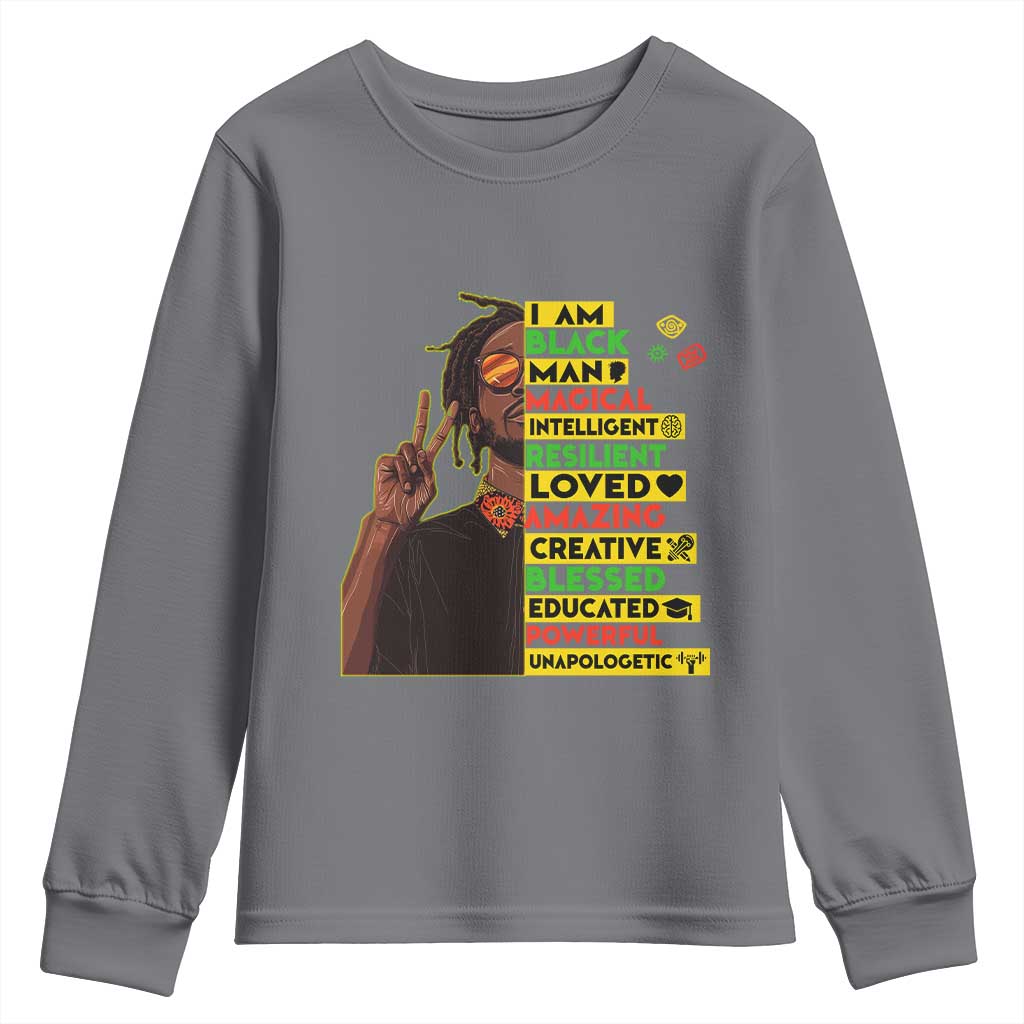 I Am Black Man Youth Sweatshirt Cool Locd African American Pride Black History Month TS02 Charcoal Print Your Wear