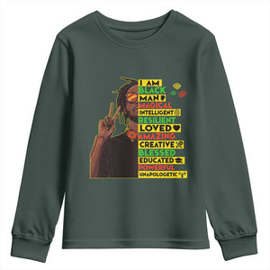 I Am Black Man Youth Sweatshirt Cool Locd African American Pride Black History Month TS02 Dark Forest Green Print Your Wear