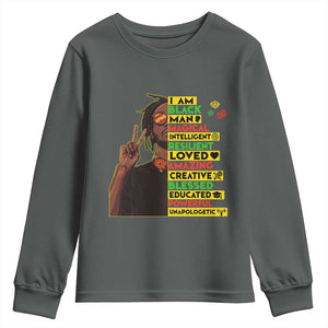 I Am Black Man Youth Sweatshirt Cool Locd African American Pride Black History Month TS02 Dark Heather Print Your Wear