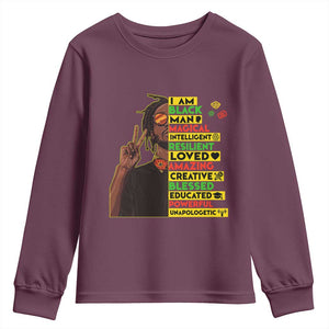 I Am Black Man Youth Sweatshirt Cool Locd African American Pride Black History Month TS02 Maroon Print Your Wear