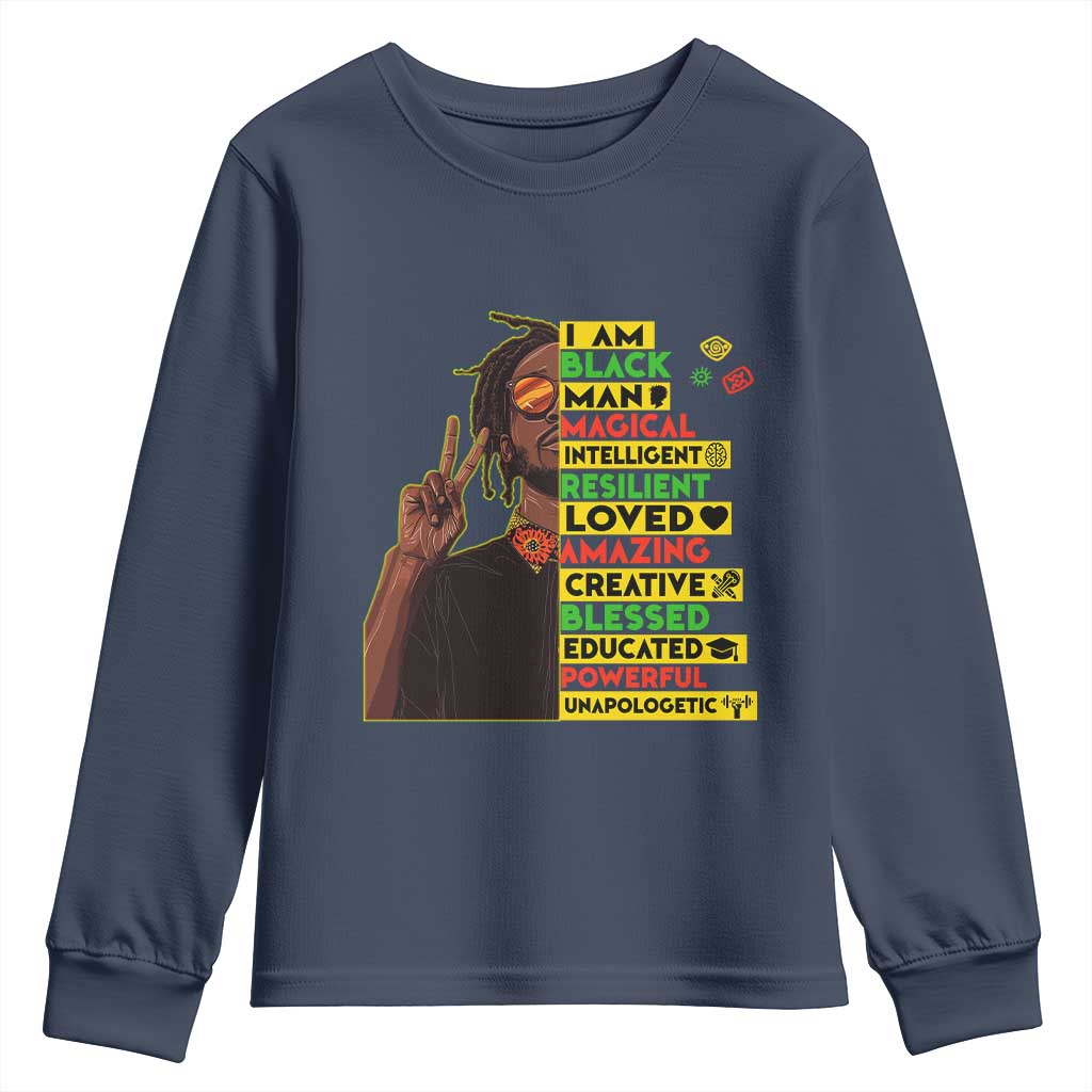 I Am Black Man Youth Sweatshirt Cool Locd African American Pride Black History Month TS02 Navy Print Your Wear