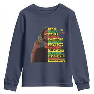 I Am Black Man Youth Sweatshirt Cool Locd African American Pride Black History Month TS02 Navy Print Your Wear
