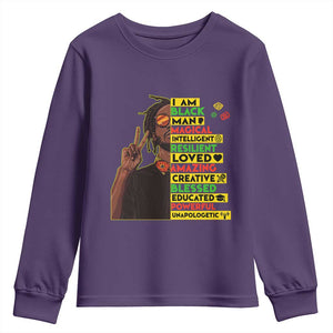 I Am Black Man Youth Sweatshirt Cool Locd African American Pride Black History Month TS02 Purple Print Your Wear