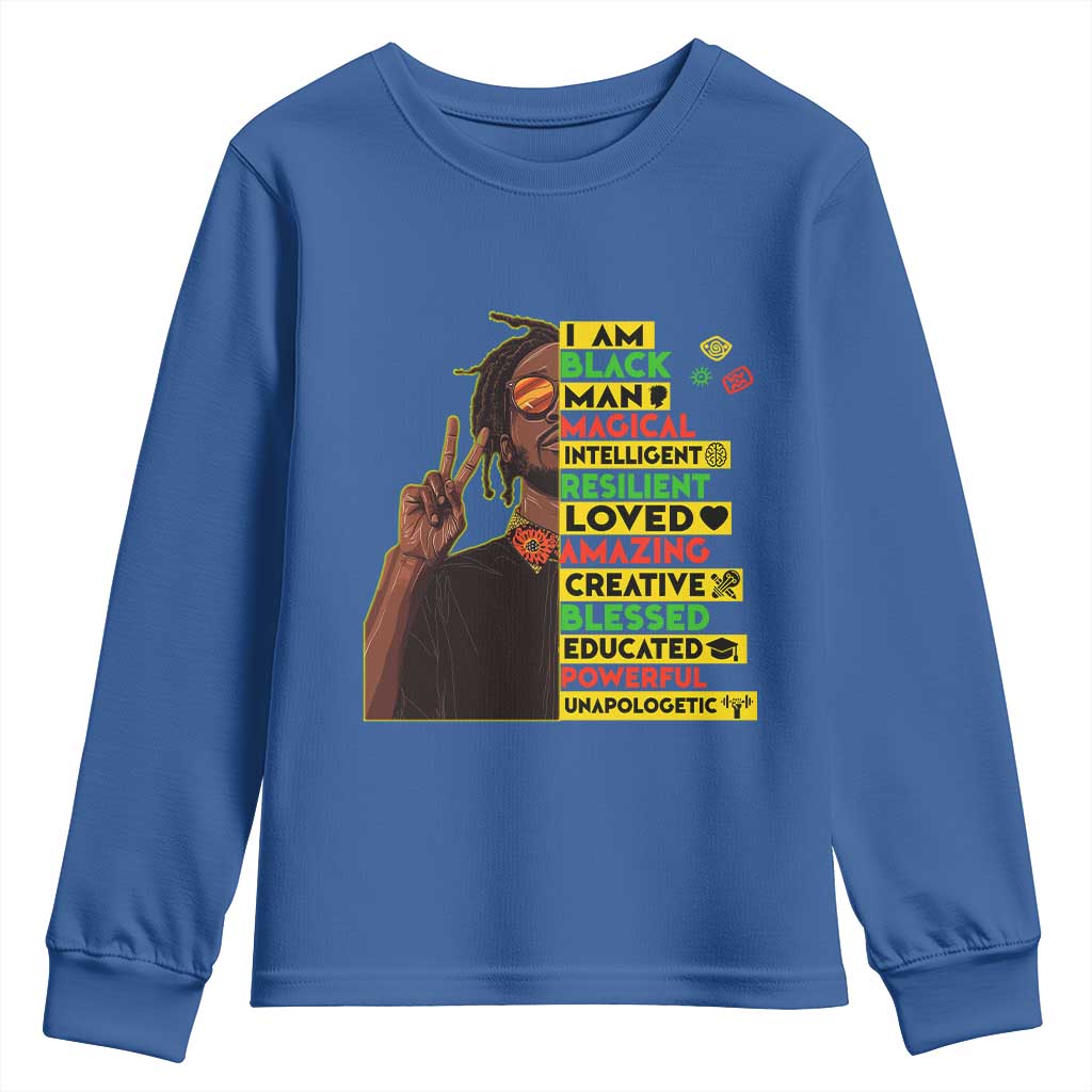 I Am Black Man Youth Sweatshirt Cool Locd African American Pride Black History Month TS02 Royal Blue Print Your Wear