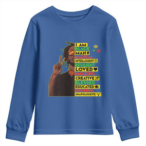 I Am Black Man Youth Sweatshirt Cool Locd African American Pride Black History Month TS02 Royal Blue Print Your Wear