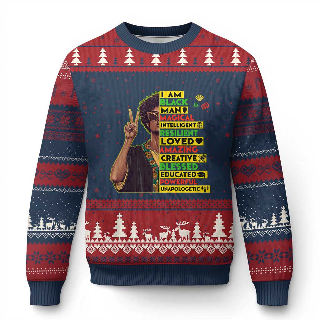 I Am Black Woman Ugly Christmas Sweater Afro African American Pride Black History Month TS02 Navy Red Print Your Wear