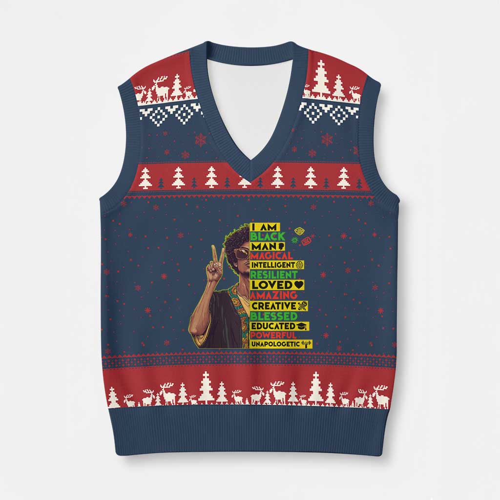 I Am Black Woman V-Neck Knit Sweater Vest Afro African American Pride Black History Month TS02 Navy Red Print Your Wear