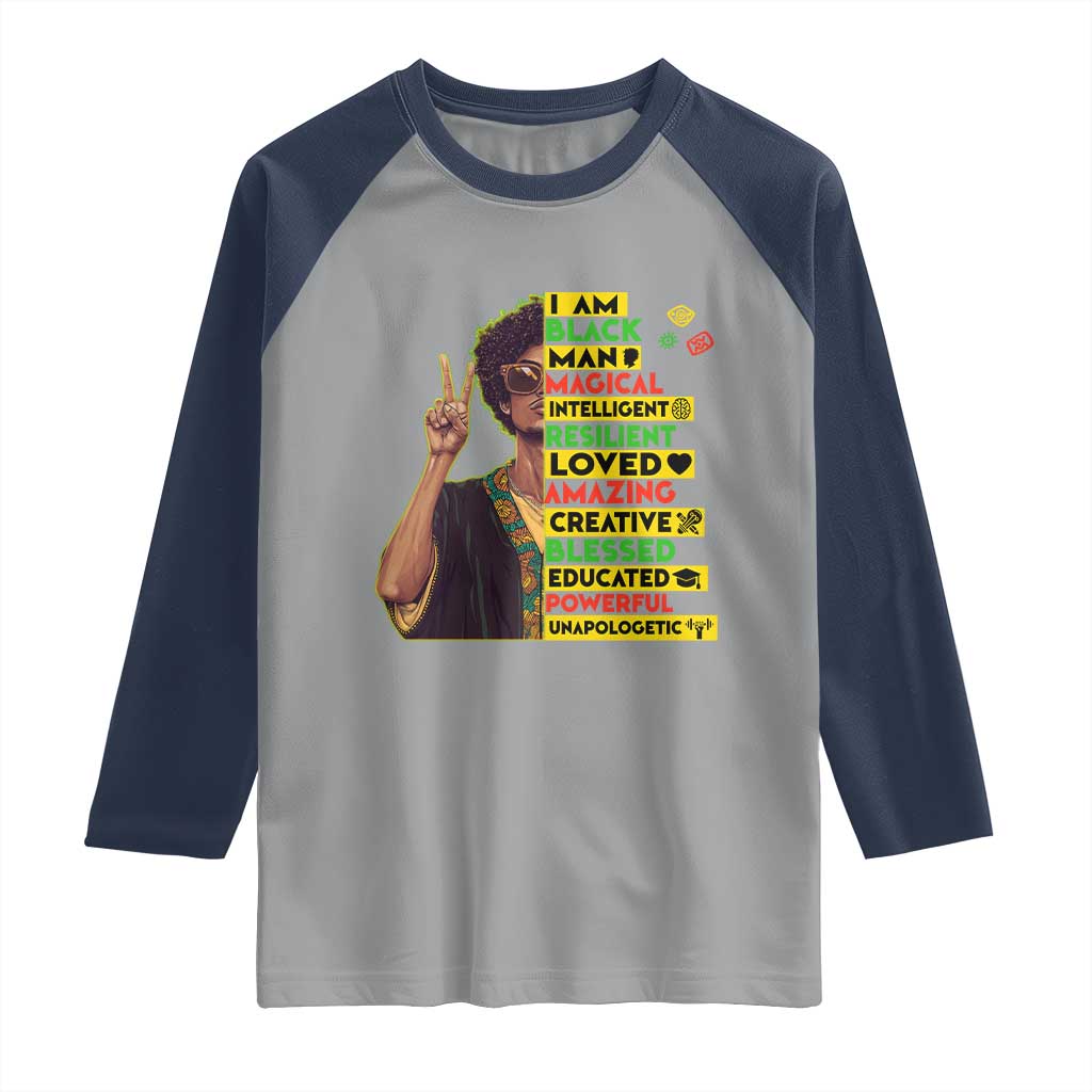 I Am Black Woman Raglan Shirt Afro African American Pride Black History Month TS02 Sport Gray Navy Print Your Wear