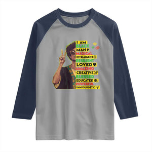 I Am Black Woman Raglan Shirt Afro African American Pride Black History Month TS02 Sport Gray Navy Print Your Wear
