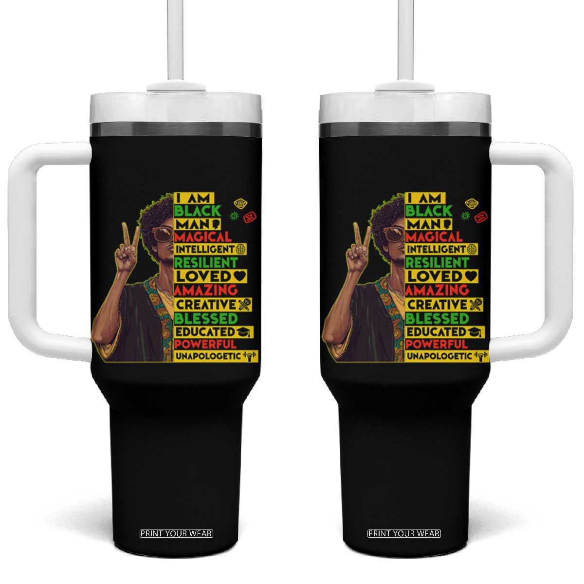 I Am Black Woman Tumbler With Handle Afro African American Pride Black History Month TS02 One Size: 40 oz Black Print Your Wear