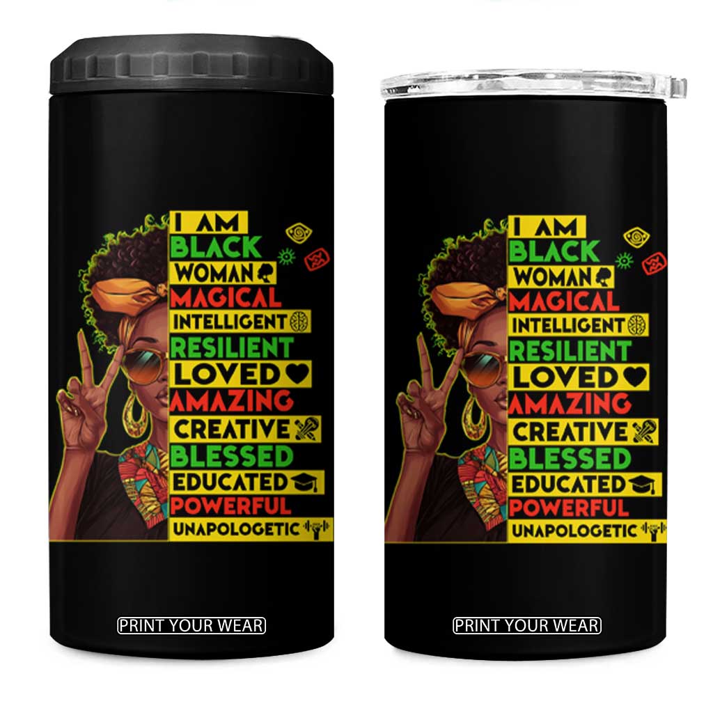I Am Black Man 4 in 1 Can Cooler Tumbler Afro African American Pride Black History Month TS02 One Size: 16 oz Black Print Your Wear
