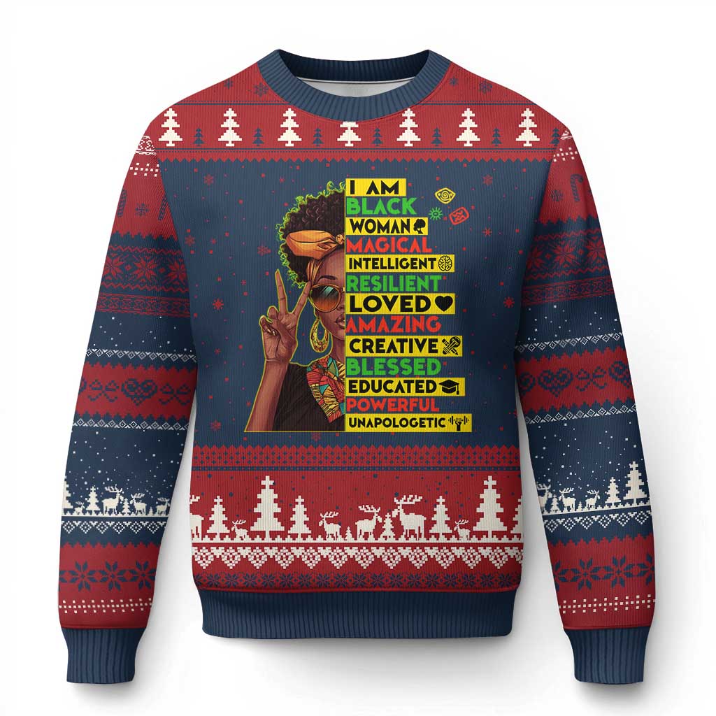 I Am Black Man Ugly Christmas Sweater Afro African American Pride Black History Month TS02 Navy Red Print Your Wear