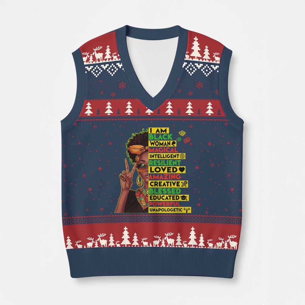 I Am Black Man V-Neck Knit Sweater Vest Afro African American Pride Black History Month TS02 Navy Red Print Your Wear