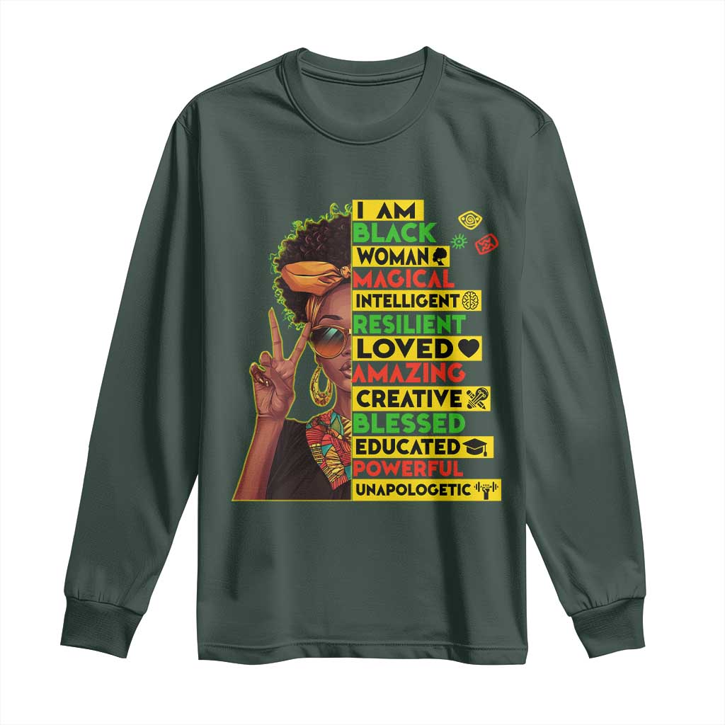 I Am Black Man Long Sleeve Shirt Afro African American Pride Black History Month TS02 Dark Forest Green Print Your Wear