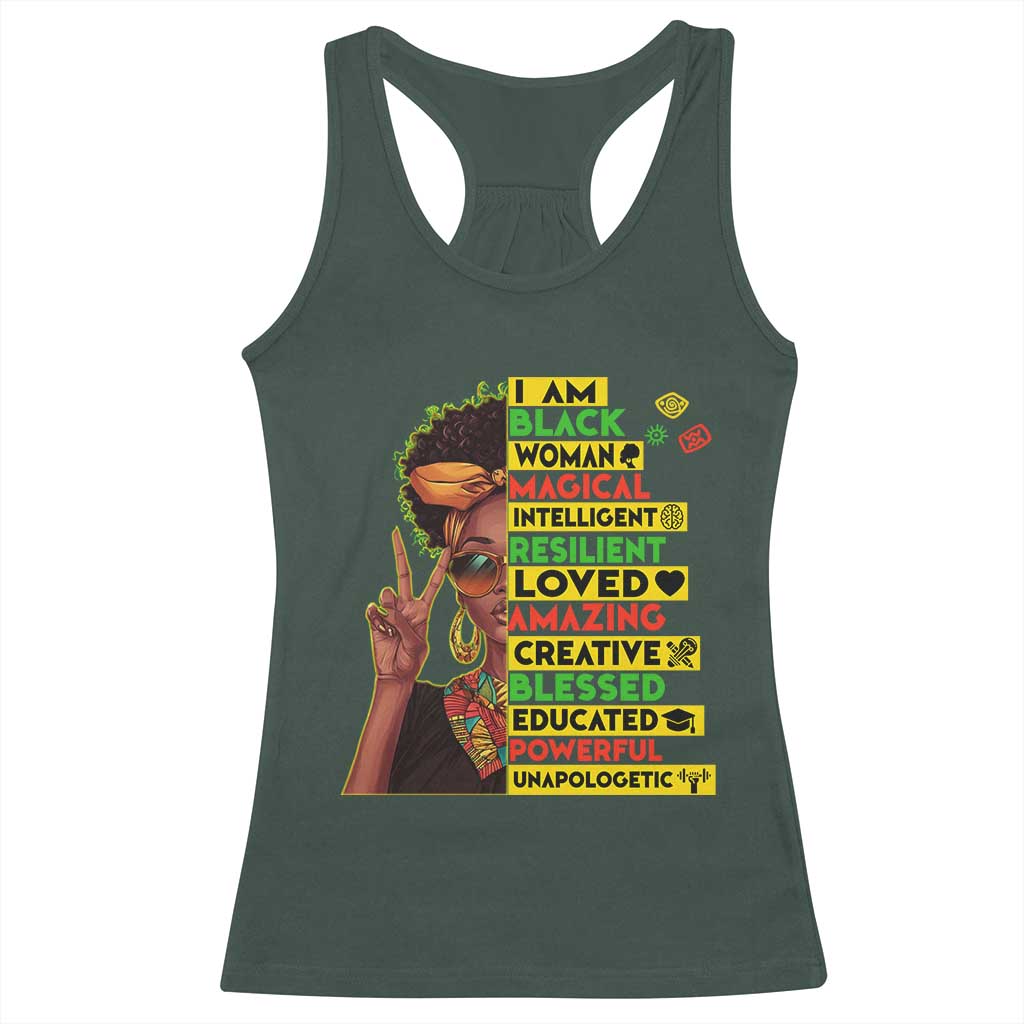 I Am Black Man Racerback Tank Top Afro African American Pride Black History Month TS02 Dark Forest Green Print Your Wear