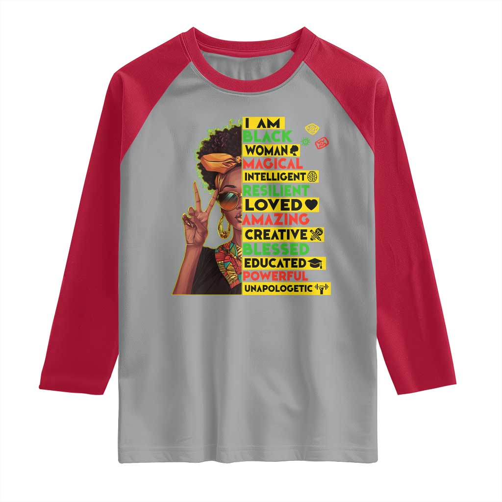 I Am Black Man Raglan Shirt Afro African American Pride Black History Month TS02 Sport Gray Red Print Your Wear