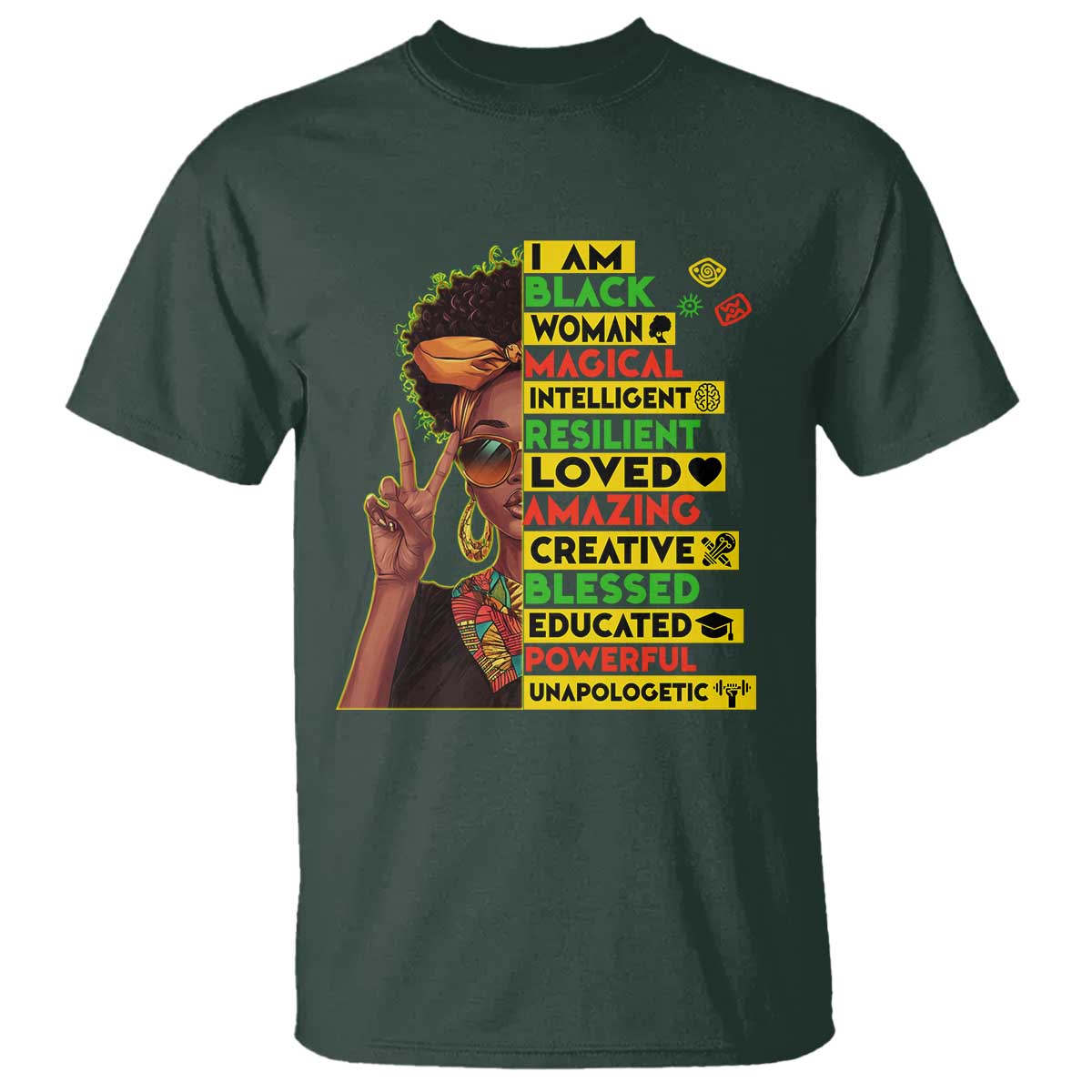I Am Black Man T Shirt Afro African American Pride Black History Month TS02 Dark Forest Green Print Your Wear