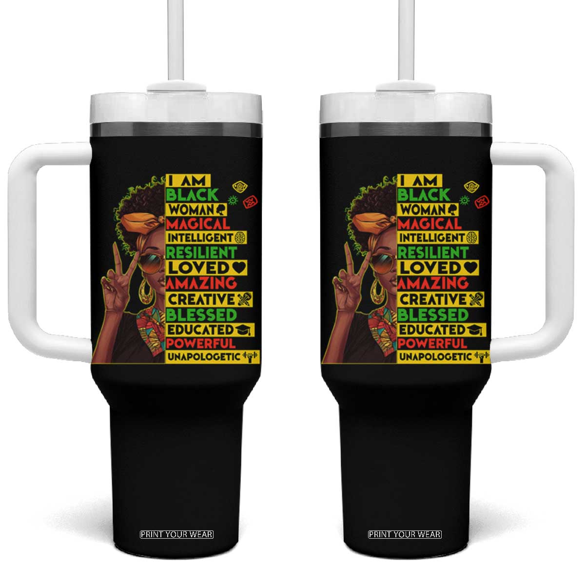 I Am Black Man Tumbler With Handle Afro African American Pride Black History Month TS02 One Size: 40 oz Black Print Your Wear