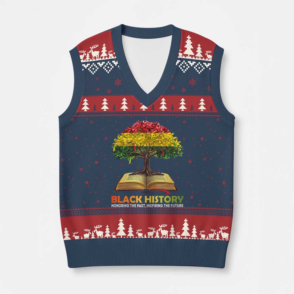 Black History Month V-Neck Knit Sweater Vest Honoring The Past Inspiring The Future African American Roots Pride TS02 Navy Red Print Your Wear