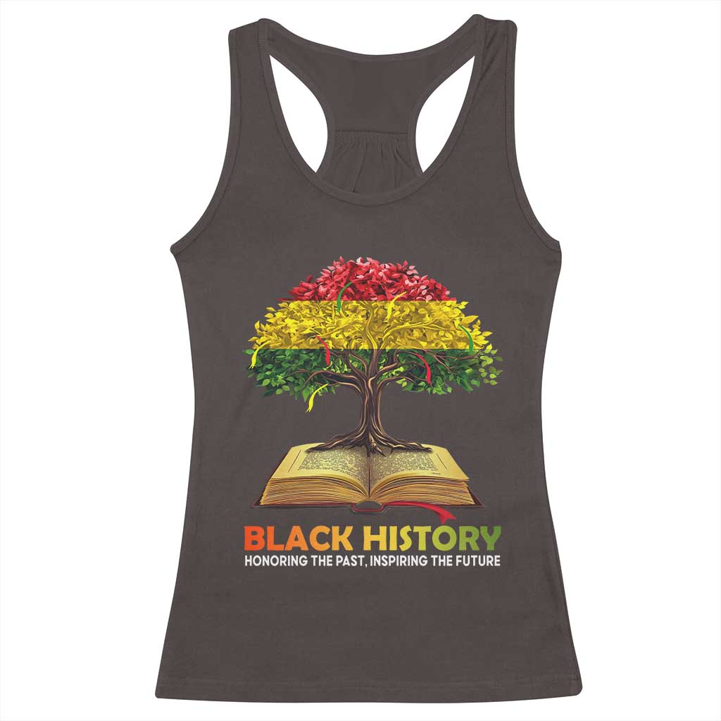 Black History Month Racerback Tank Top Honoring The Past Inspiring The Future African American Roots Pride TS02 Dark Chocolate Print Your Wear