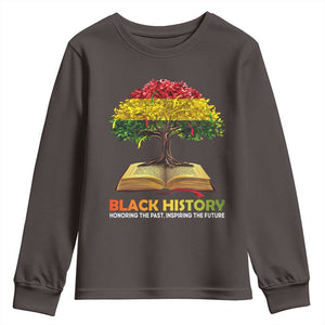 Black History Month Youth Sweatshirt Honoring The Past Inspiring The Future African American Roots Pride TS02 Dark Chocolate Print Your Wear