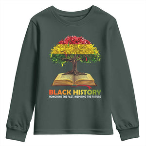 Black History Month Youth Sweatshirt Honoring The Past Inspiring The Future African American Roots Pride TS02 Dark Forest Green Print Your Wear