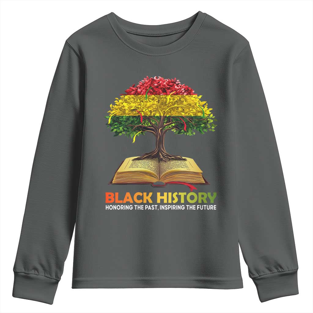 Black History Month Youth Sweatshirt Honoring The Past Inspiring The Future African American Roots Pride TS02 Dark Heather Print Your Wear