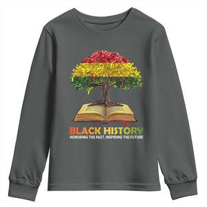 Black History Month Youth Sweatshirt Honoring The Past Inspiring The Future African American Roots Pride TS02 Dark Heather Print Your Wear