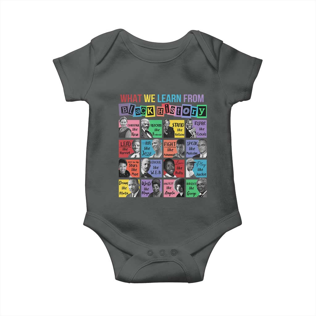 What We Learn From Black History Baby Onesie Black Civil Rights Leaders TS02 Dark Heather Print Your Wear