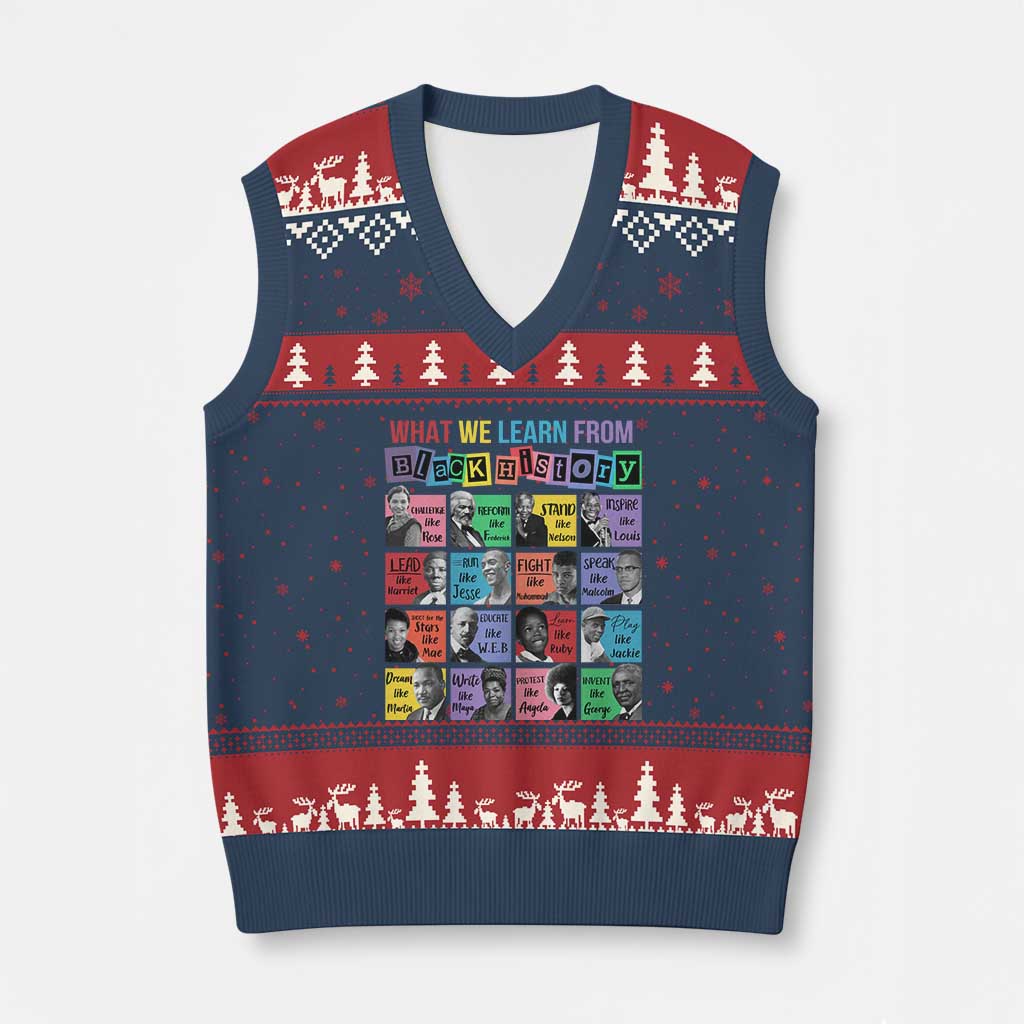 What We Learn From Black History V-Neck Knit Sweater Vest Black Civil Rights Leaders TS02 Navy Red Print Your Wear