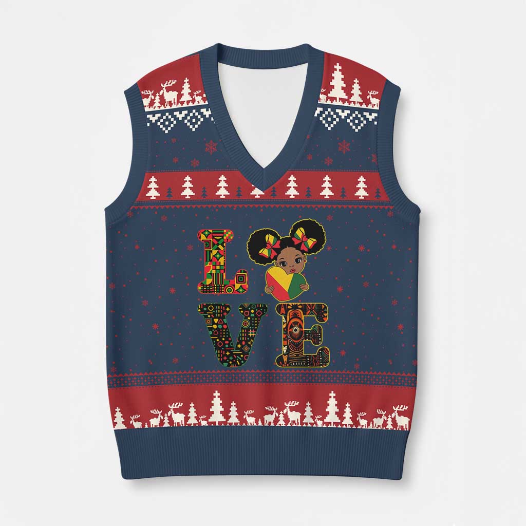 I Am Black Child V-Neck Knit Sweater Vest LOVE Black History Month Strong African American Pride TS02 Navy Red Print Your Wear