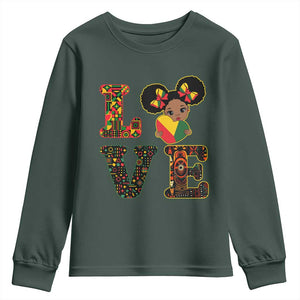 I Am Black Child Youth Sweatshirt LOVE Black History Month Strong African American Pride TS02 Dark Forest Green Print Your Wear