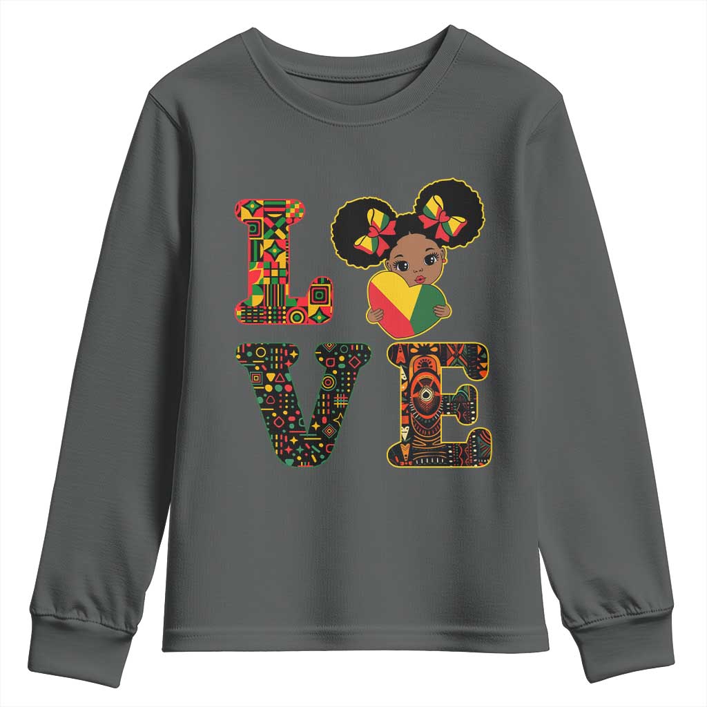 I Am Black Child Youth Sweatshirt LOVE Black History Month Strong African American Pride TS02 Dark Heather Print Your Wear