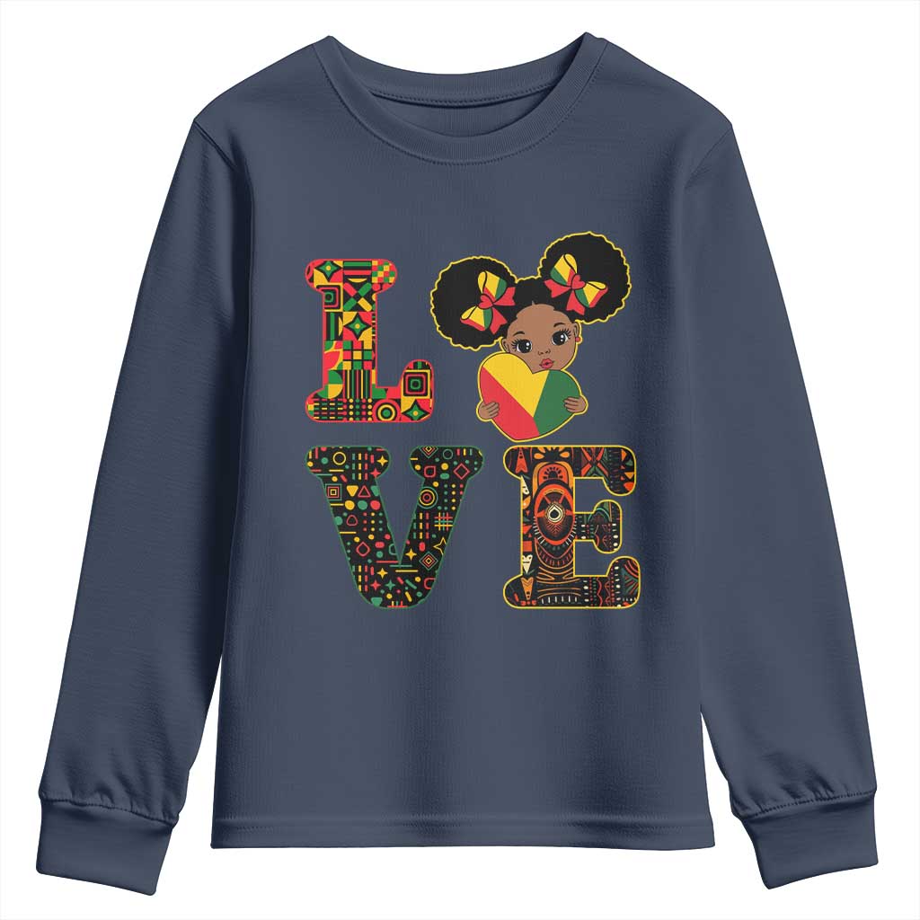 I Am Black Child Youth Sweatshirt LOVE Black History Month Strong African American Pride TS02 Navy Print Your Wear