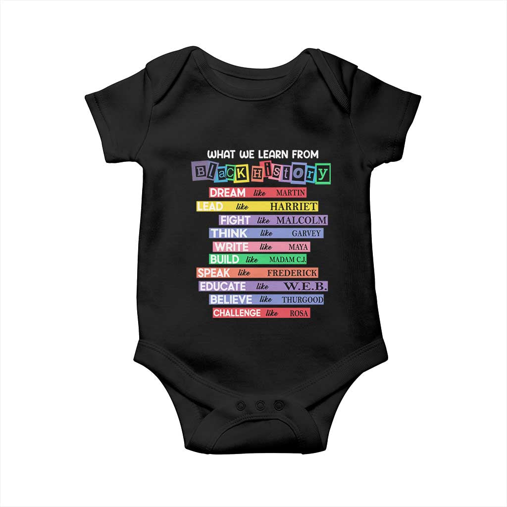 What We Learn From Black History Baby Onesie Celebration African American Roots Pride TS02 Black Print Your Wear