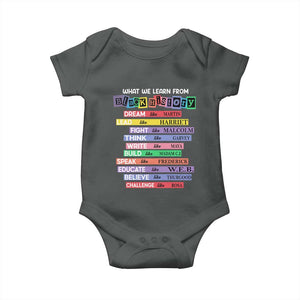 What We Learn From Black History Baby Onesie Celebration African American Roots Pride TS02 Dark Heather Print Your Wear
