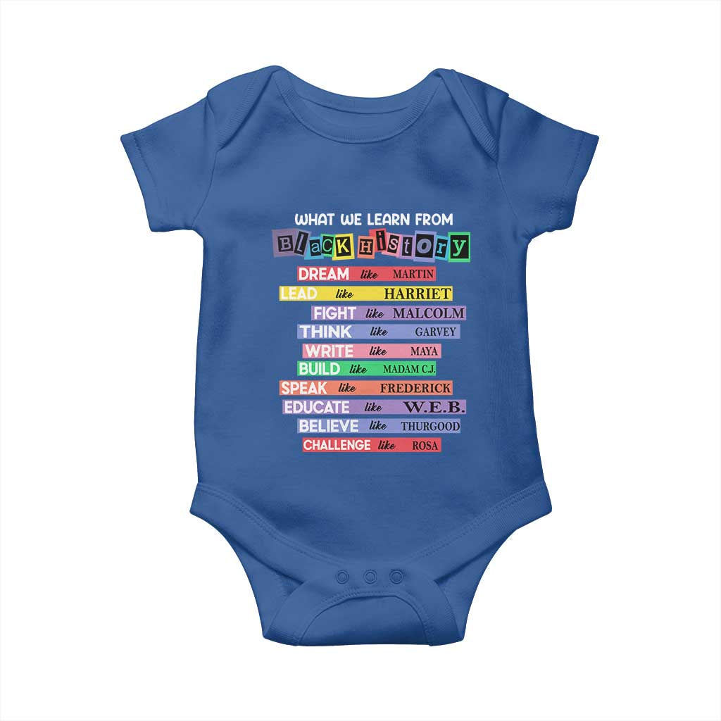 What We Learn From Black History Baby Onesie Celebration African American Roots Pride TS02 Royal Blue Print Your Wear