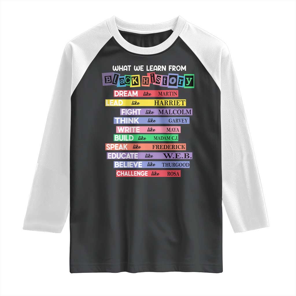 What We Learn From Black History Raglan Shirt Celebration African American Roots Pride TS02 Black White Print Your Wear