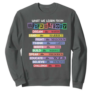 What We Learn From Black History Sweatshirt Celebration African American Roots Pride TS02 Dark Heather Print Your Wear