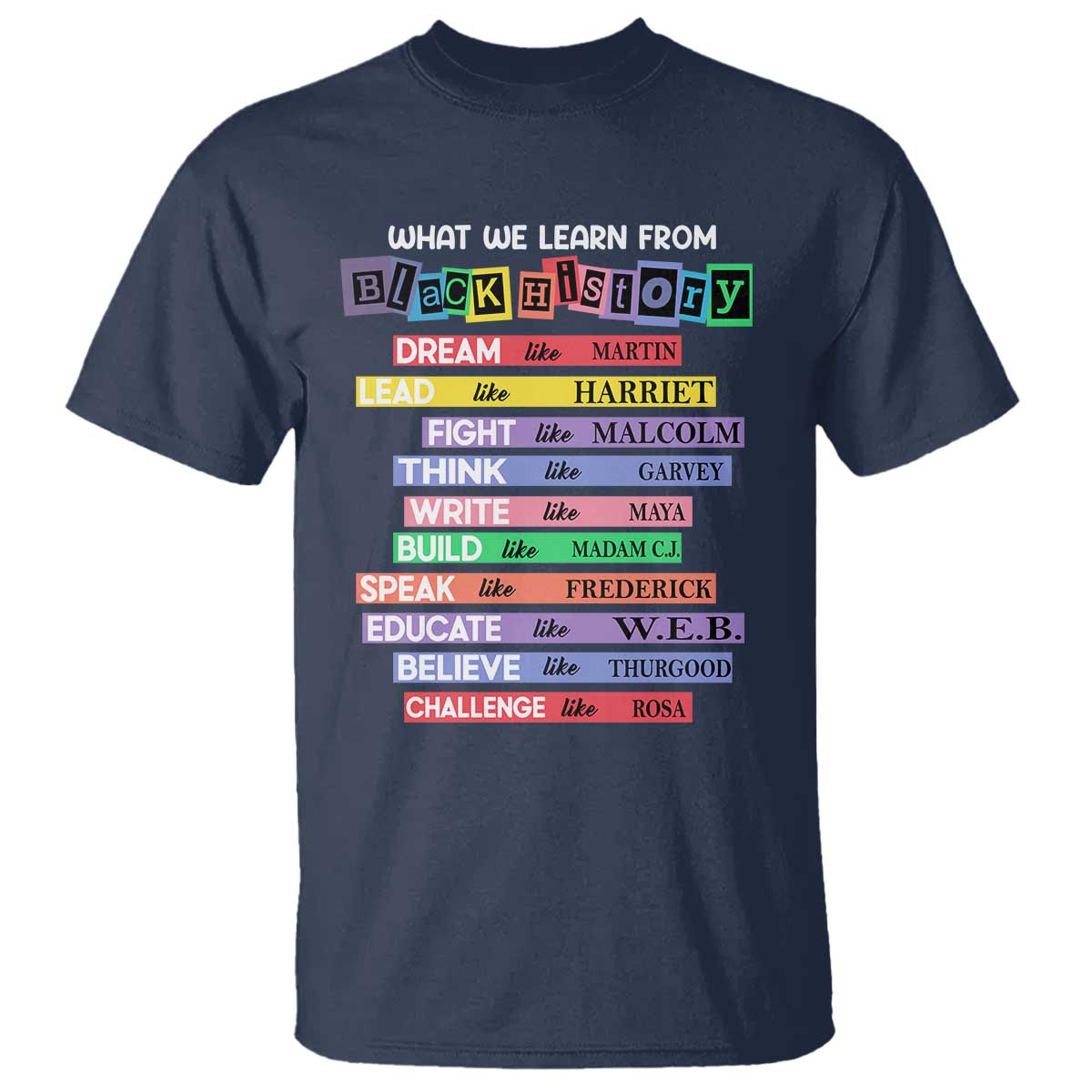 What We Learn From Black History T Shirt Celebration African American Roots Pride TS02 Navy Print Your Wear