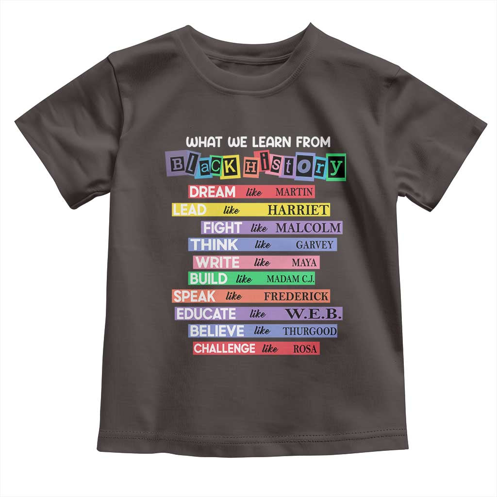 What We Learn From Black History Toddler T Shirt Celebration African American Roots Pride TS02 Dark Chocolate Print Your Wear