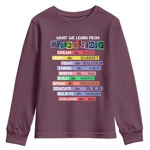 What We Learn From Black History Youth Sweatshirt Celebration African American Roots Pride TS02 Maroon Print Your Wear
