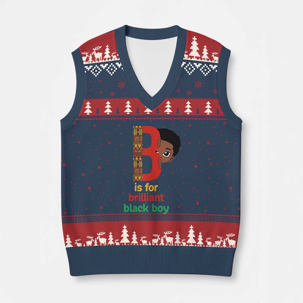 Black History Month Boy V-Neck Knit Sweater Vest B Is For Brilliant HBCU Education TS02 Navy Red Print Your Wear