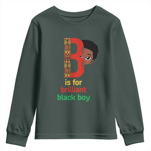 Black History Month Boy Youth Sweatshirt B Is For Brilliant HBCU Education TS02 Dark Forest Green Print Your Wear