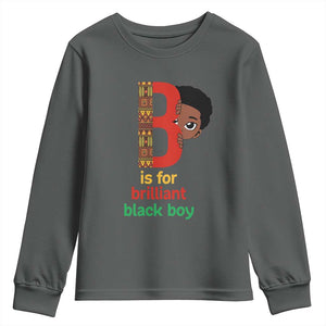 Black History Month Boy Youth Sweatshirt B Is For Brilliant HBCU Education TS02 Dark Heather Print Your Wear