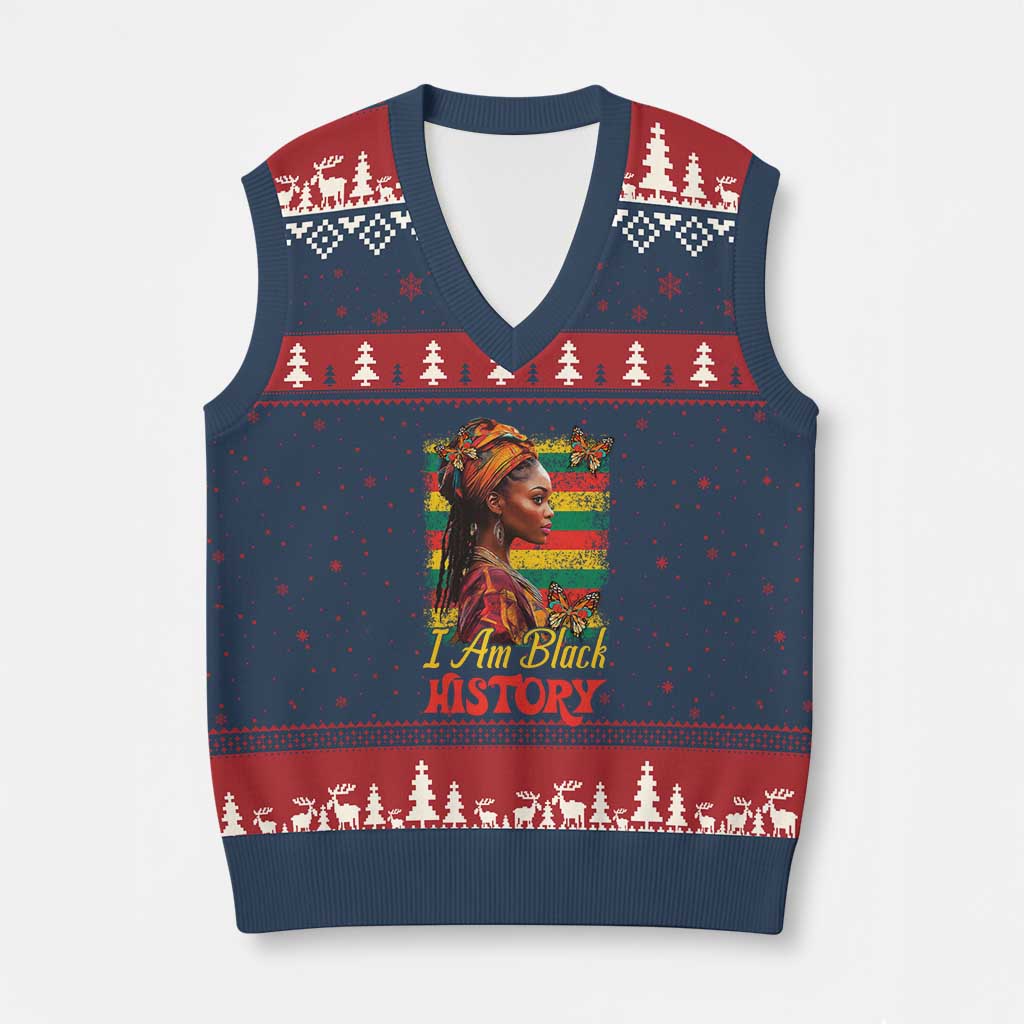 I Am Black History V-Neck Knit Sweater Vest African American Pride Woman TS02 Navy Red Print Your Wear