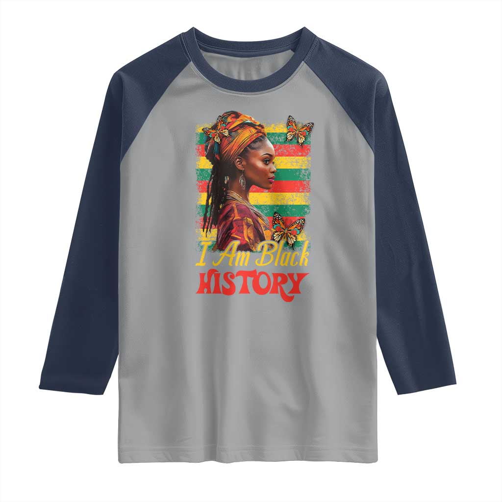 I Am Black History Raglan Shirt African American Pride Woman TS02 Sport Gray Navy Print Your Wear